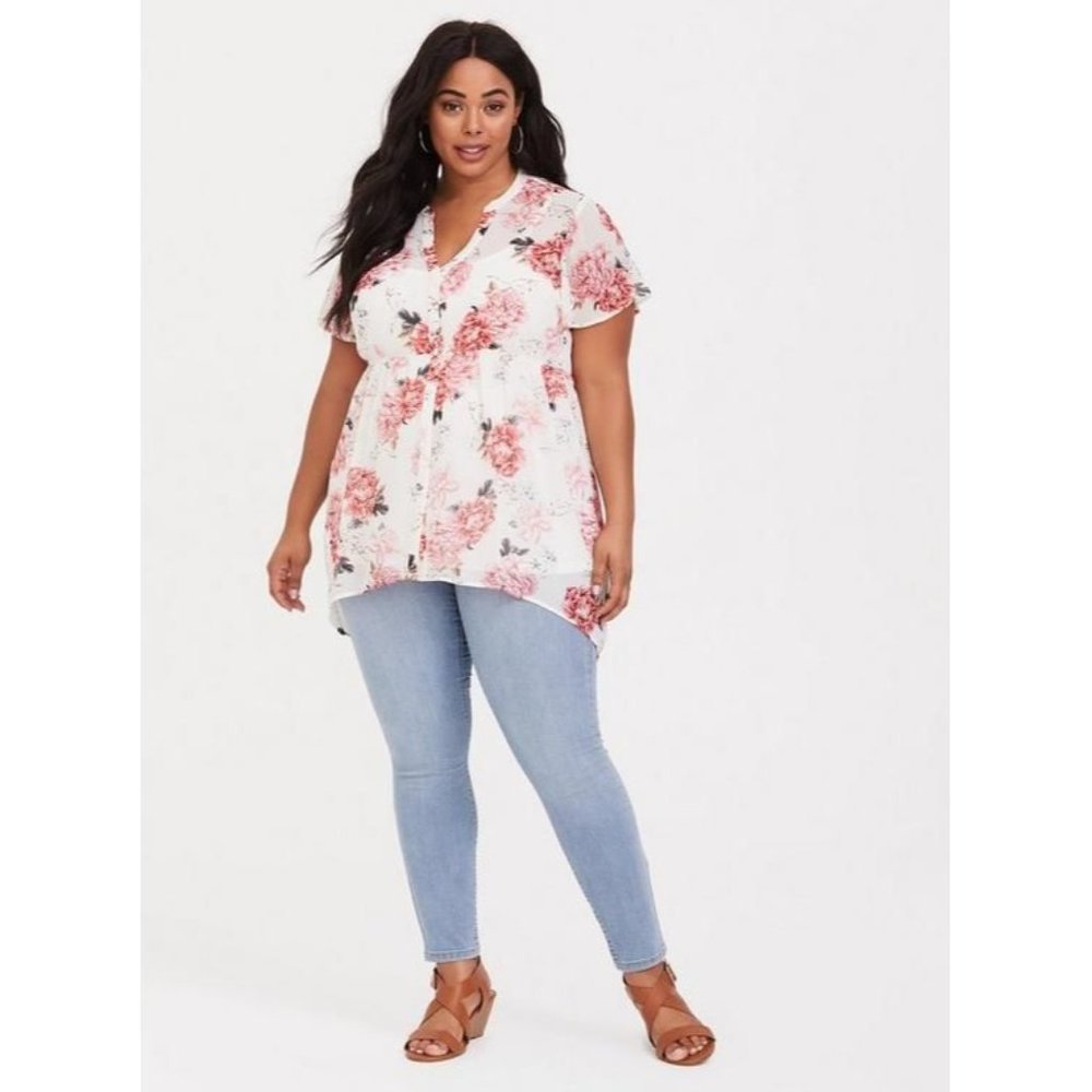 Torrid Lexie Floral Babydoll Chiffon Tunic Top Women's Size 2